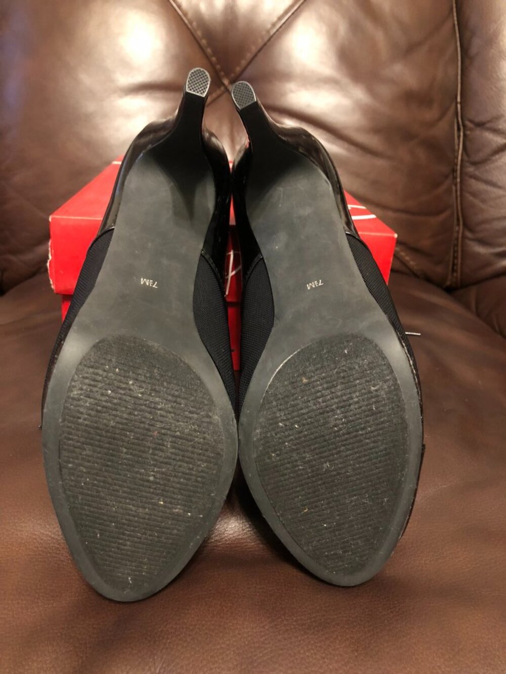 Impo Ozar Black Patent & Woven Stretch Oxford Platform High Heels 7.5 M - Picture 6 of 7